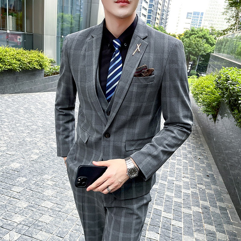 (Jachetă + Vestă + Pantaloni) Boutique Moda Bărbați în carouri Costum de afaceri ocazional Costum formal social de înaltă calitate 3 buc Set Mire Nuntă 5X