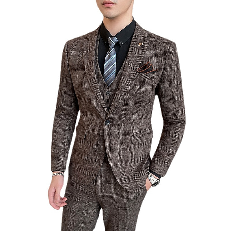 (Jachetă + Vestă + Pantaloni) Boutique Moda Bărbați în carouri Costum de afaceri ocazional Costum formal social de înaltă calitate 3 buc Set Mire Nuntă 5X