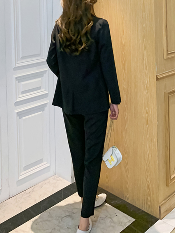 Aelegantmis Set de sacou negru clasic, 2 piese, pentru femei, jachete, pantaloni cu talie înaltă, costume de primăvară, toamnă, îmbrăcăminte de birou pentru femei