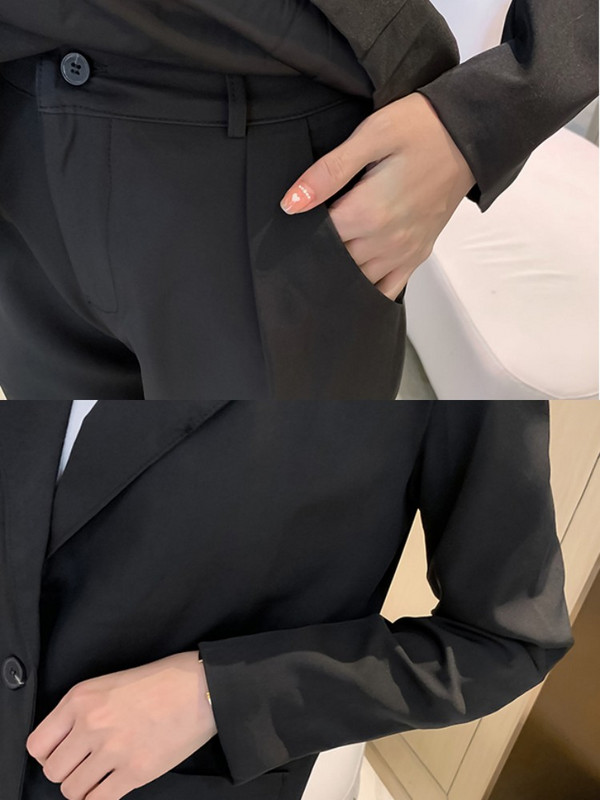 Aelegantmis Set de sacou negru clasic, 2 piese, pentru femei, jachete, pantaloni cu talie înaltă, costume de primăvară, toamnă, îmbrăcăminte de birou pentru femei