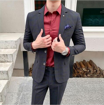 Szürke férfi kockás öltöny 3 részes üzleti alkalmi Terno Masculino divatos karcsú jelmez Homme piros fekete S-5XL
