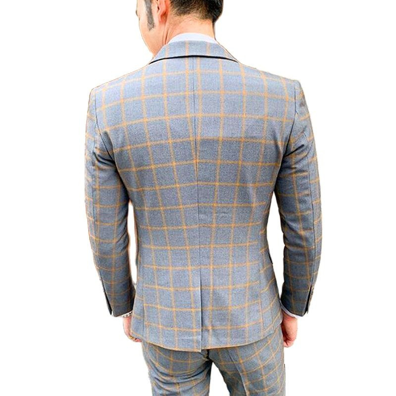 Costum gri pentru bărbați în carouri 3 piese Business Casual Terno Masculino Fashion Slim Costum Homme Roșu Negru S-5XL