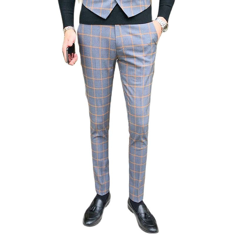 Costum gri pentru bărbați în carouri 3 piese Business Casual Terno Masculino Fashion Slim Costum Homme Roșu Negru S-5XL