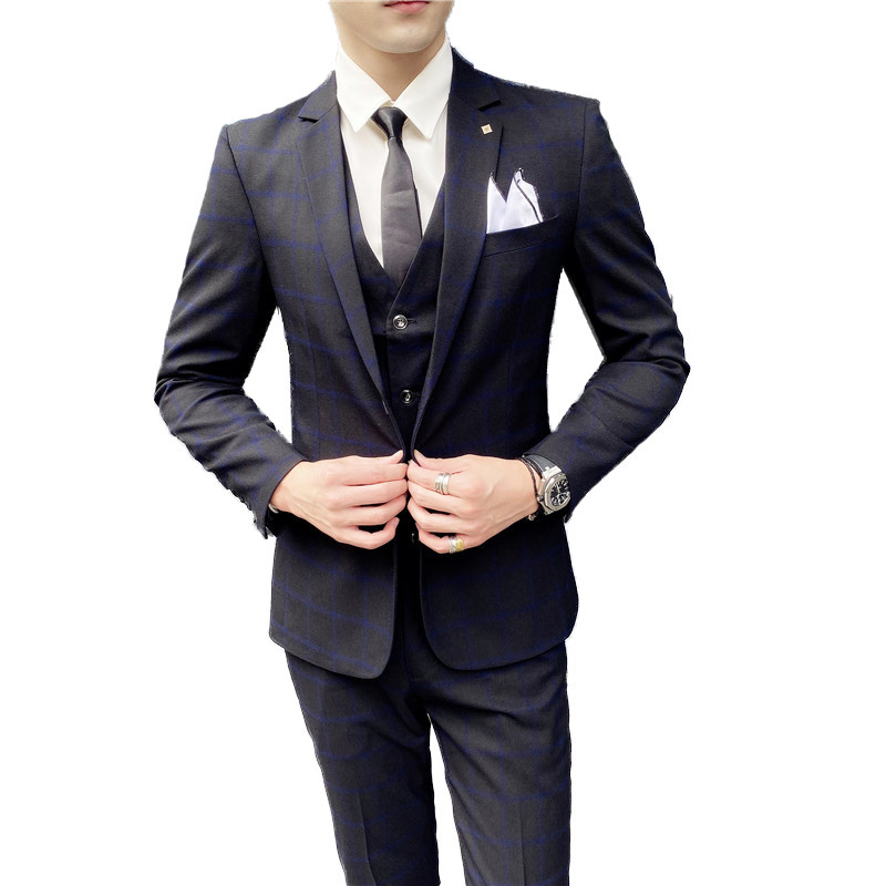 Costum gri pentru bărbați în carouri 3 piese Business Casual Terno Masculino Fashion Slim Costum Homme Roșu Negru S-5XL