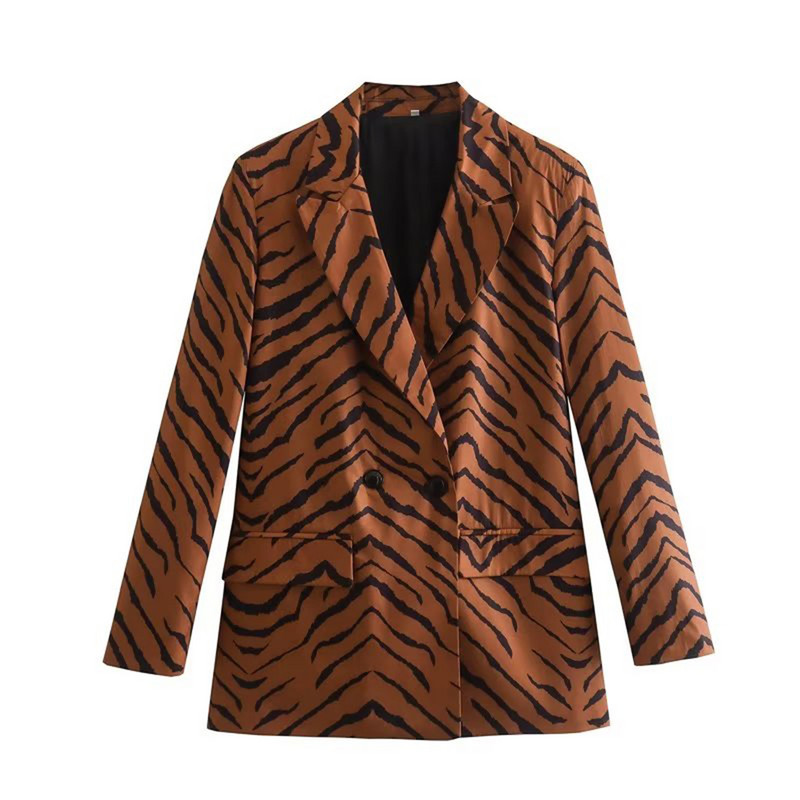 PB&ZA Costume de damă Blazer Îmbrăcăminte elegantă Jachete casual Blazere drepte cu imprimeu leopard și pantaloni evazați Seturi vintage pentru femei