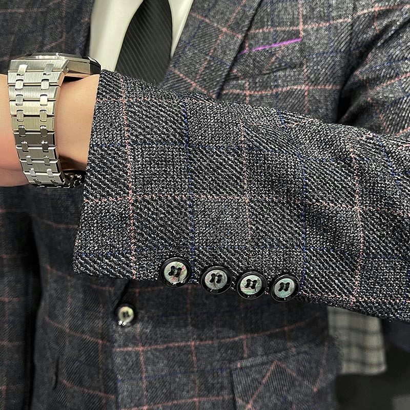 Primăvară, toamnă, nou, gri, carouri, 3 piese, bărbați, rochie, haină și pantaloni, vestă, petrecere de nuntă, Terno Masculino S-5XL