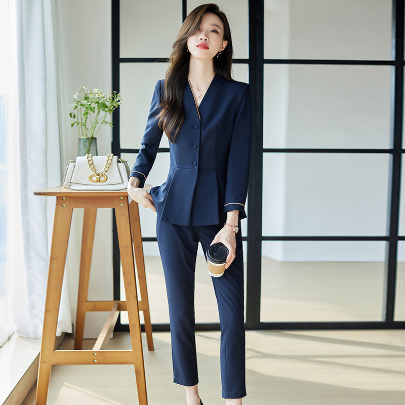 Costum cu pantaloni de înaltă calitate pentru femei Set două piese Blazer și pantaloni de modă pentru damă de birou Uniforma formală haine de lucru