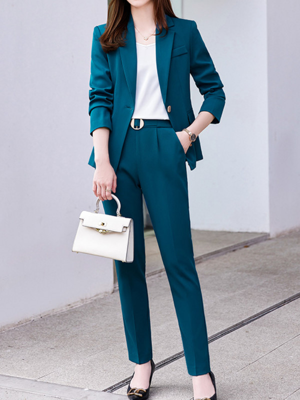 Blazer Pantaloni Set 2 Piese Femei Negru Business Cu un singur Buton Blazer Pantaloni Drepți Costum Formal Femeie Moda Set Asortat