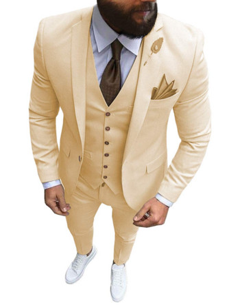 Мъжки костюм Абитуриентски смокинг Slim Fit 3 части Сватбен костюм за младоженеца за мъже Персонализиран блейзър Terno Masuclino 3 части (сако+жилетка+панталон)