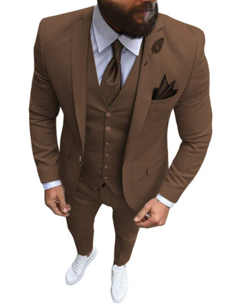 Мъжки костюм Абитуриентски смокинг Slim Fit 3 части Сватбен костюм за младоженеца за мъже Персонализиран блейзър Terno Masuclino 3 части (сако+жилетка+панталон)