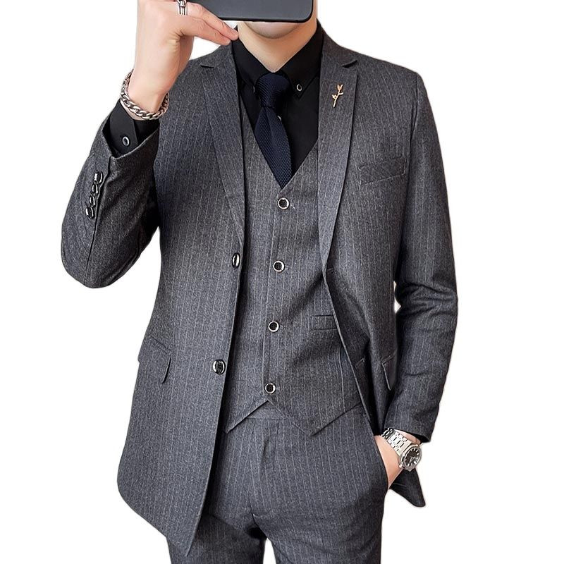 QJ CINGA függőleges csíkos férfi háromrészes öltöny üzleti irodai ruha hosszú kabát és nadrág mellény Divatos Terno Masculino 5xl