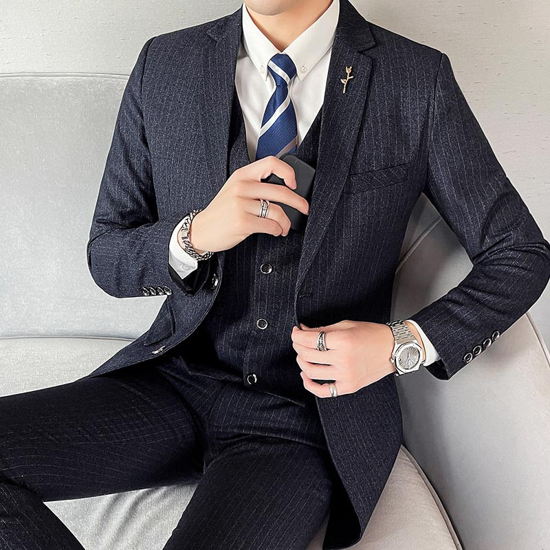 QJ CINGA függőleges csíkos férfi háromrészes öltöny üzleti irodai ruha hosszú kabát és nadrág mellény Divatos Terno Masculino 5xl