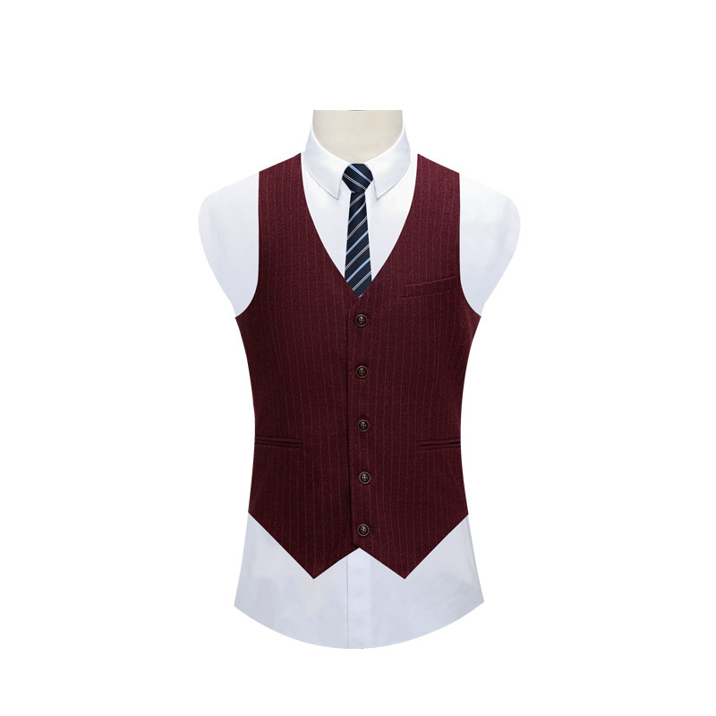 Borvörös, függőleges csíkos formális öltöny, 3 részes férfi, egygombos üzleti irodai kabát és nadrág mellény, divat, karcsú Terno