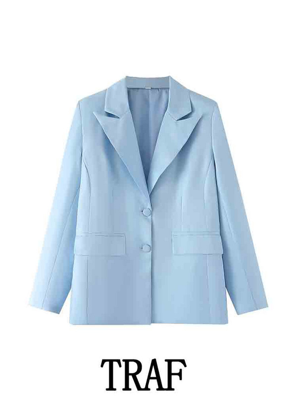 TRAF 2023 női 2 részes készletek, divatos, egyenes, egysoros blézerkabát kabát felsők + magas derekú hosszú nadrág, kausális őszi szett