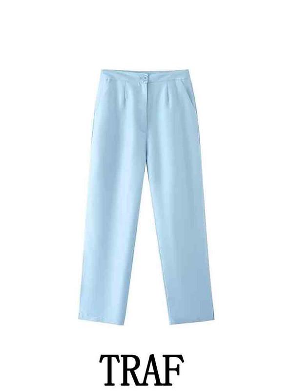 TRAF 2023 női 2 részes készletek, divatos, egyenes, egysoros blézerkabát kabát felsők + magas derekú hosszú nadrág, kausális őszi szett