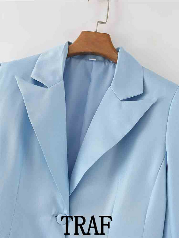 TRAF 2023 női 2 részes készletek, divatos, egyenes, egysoros blézerkabát kabát felsők + magas derekú hosszú nadrág, kausális őszi szett