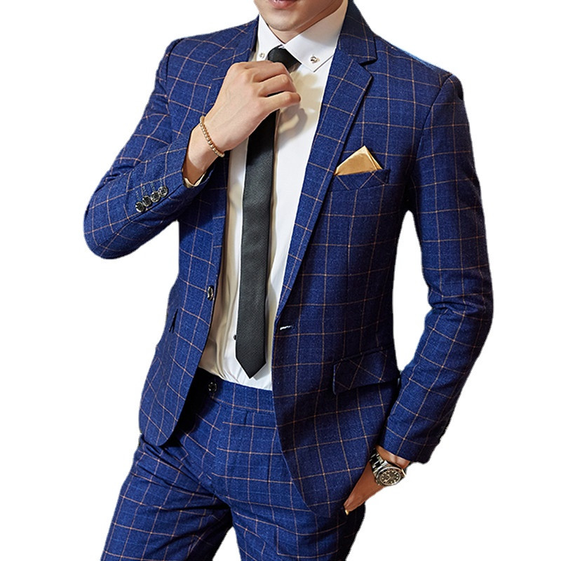 Blézer nadrág mellény szettek / őszi új divatos öltönyök / férfi alkalmi üzleti kockás 3 részes öltöny kabát kabát nadrág