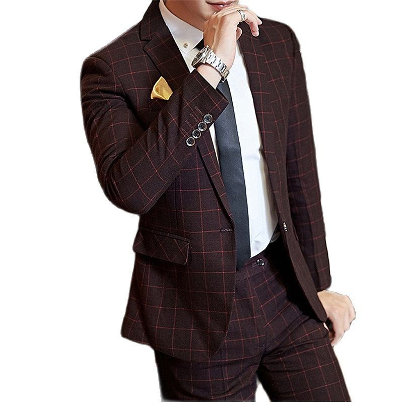 Blézer nadrág mellény szettek / őszi új divatos öltönyök / férfi alkalmi üzleti kockás 3 részes öltöny kabát kabát nadrág