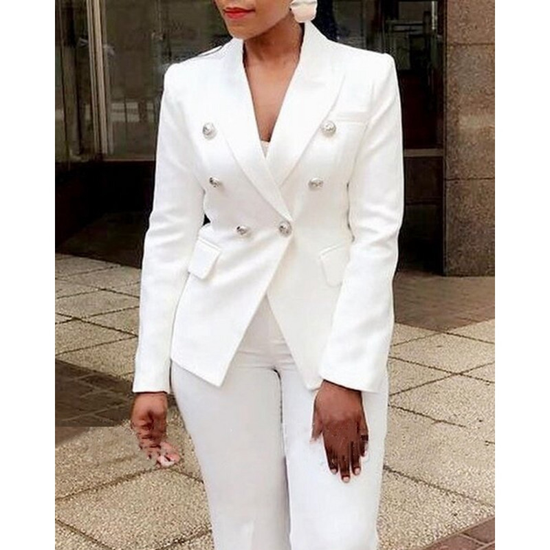 Női rovátkolt gallérral dupla gombos blézer és nadrágkosztüm szett 2 részes női ruhák blézer szett őszi elegáns üzleti felsőruházat