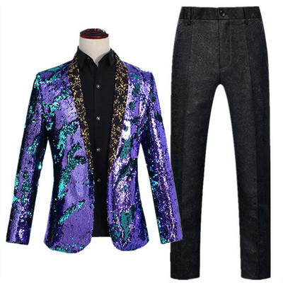 Férfi színpadi báli öltönyök arany ezüst kockás flitteres kabát nadrágok férfi táncfesztivál karácsonyi halloween parti jelmez Homme M-2XL 3XL