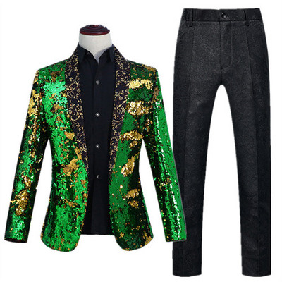 Férfi színpadi báli öltönyök arany ezüst kockás flitteres kabát nadrágok férfi táncfesztivál karácsonyi halloween parti jelmez Homme M-2XL 3XL