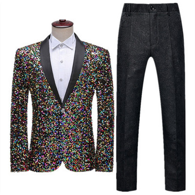 Férfi színpadi báli öltönyök arany ezüst kockás flitteres kabát nadrágok férfi táncfesztivál karácsonyi halloween parti jelmez Homme M-2XL 3XL