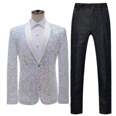 Férfi színpadi báli öltönyök arany ezüst kockás flitteres kabát nadrágok férfi táncfesztivál karácsonyi halloween parti jelmez Homme M-2XL 3XL