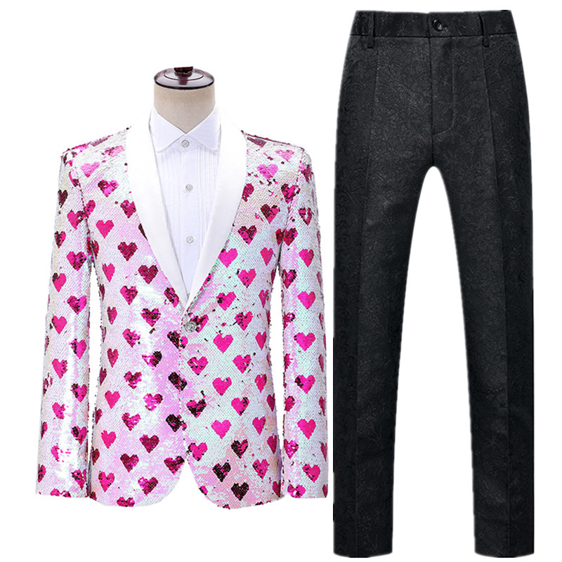 Férfi színpadi báli öltönyök arany ezüst kockás flitteres kabát nadrágok férfi táncfesztivál karácsonyi halloween parti jelmez Homme M-2XL 3XL