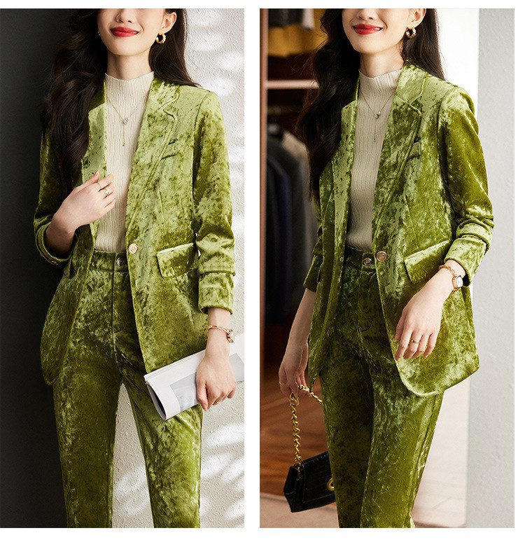 Kiváló minőségű szövet bársonyos női üzleti öltönyök nadrággal és kabáttal Kabát Őszi Téli Munkaruházat Blézerek Nadrágruhák OL Styles