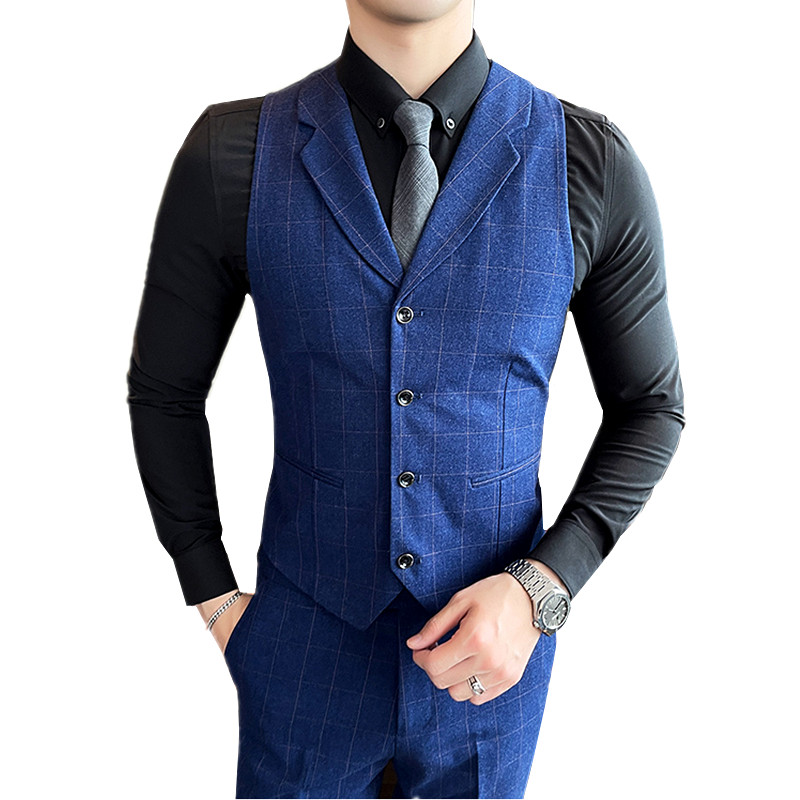 QJ CINGA kék üzleti formális kockás háromrészes öltöny férfi karcsú ruha dzseki+nadrág+mellény Őszi és téli új Terno Masculino
