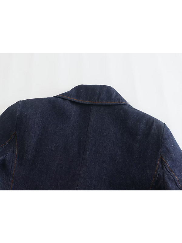 TRAF, 2022. őszi tél, női kék farmer, egyenes blézerkabát, hajtóka, hosszú ujjú öltöny dzseki, női egygombos tömör felsők