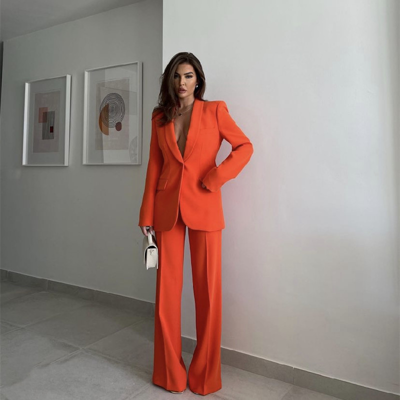 Női Elegáns Basic Solid Blézer öltönyök 2022 tavaszi Elegáns női, magas derekú, egyenes nadrágkosztüm, Női puha, hozzáillő szettek