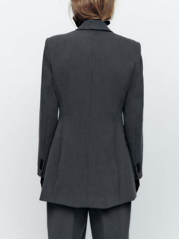 TRAF 2022-es tél, női duplasoros szürke blézer, hosszú ujjú, vékony irodai női öltöny dzseki, női, kiváló minőségű felsők CD8769