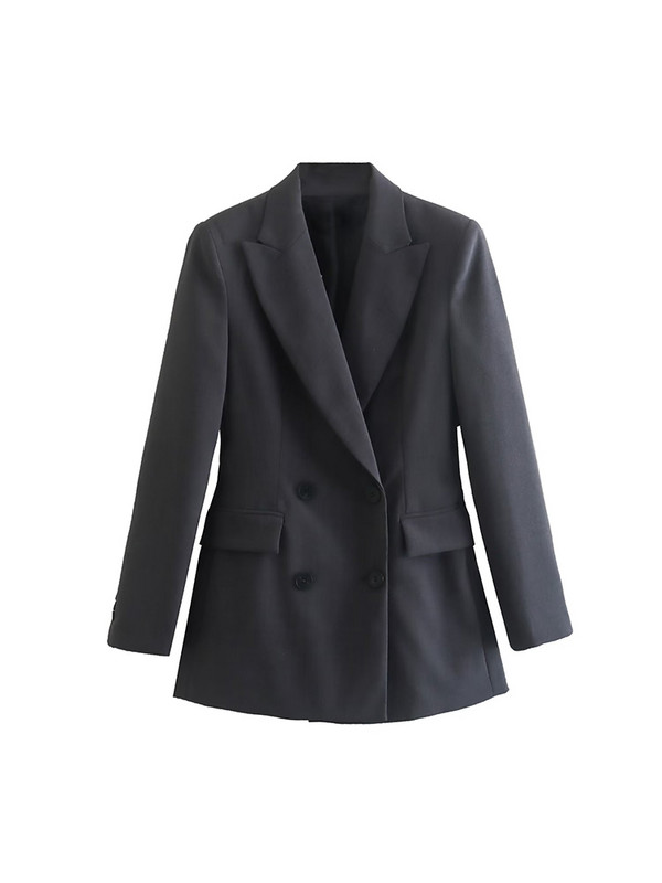 TRAF 2022-es tél, női duplasoros szürke blézer, hosszú ujjú, vékony irodai női öltöny dzseki, női, kiváló minőségű felsők CD8769