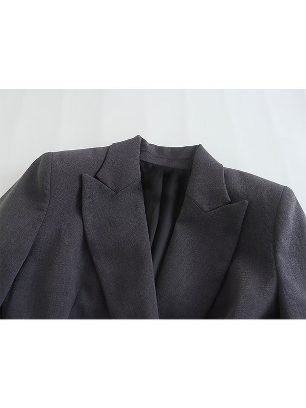 TRAF 2022-es tél, női duplasoros szürke blézer, hosszú ujjú, vékony irodai női öltöny dzseki, női, kiváló minőségű felsők CD8769
