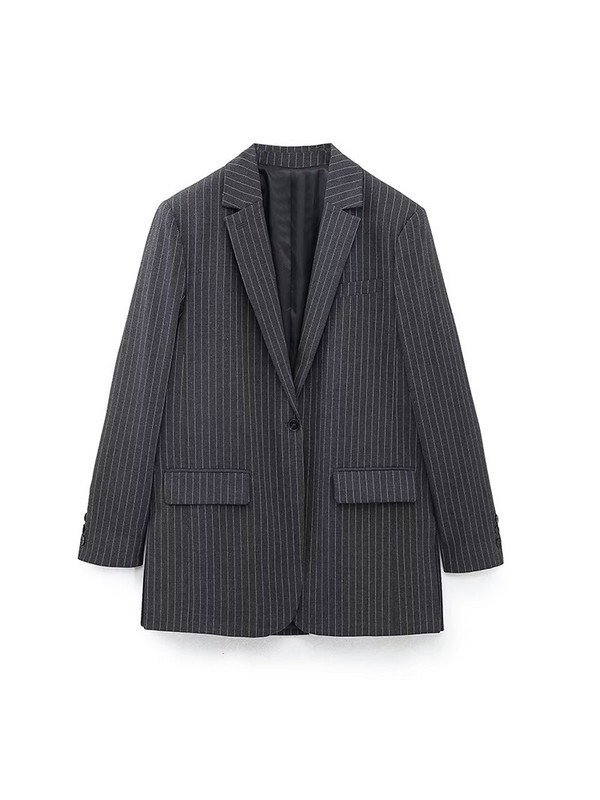 TRAF 2022-es téli női szettek, finom csíkos, egyenes blézer és V-nyakú, ujjatlan rövid mellény magas derekú, széles szárú hosszú nadrággal