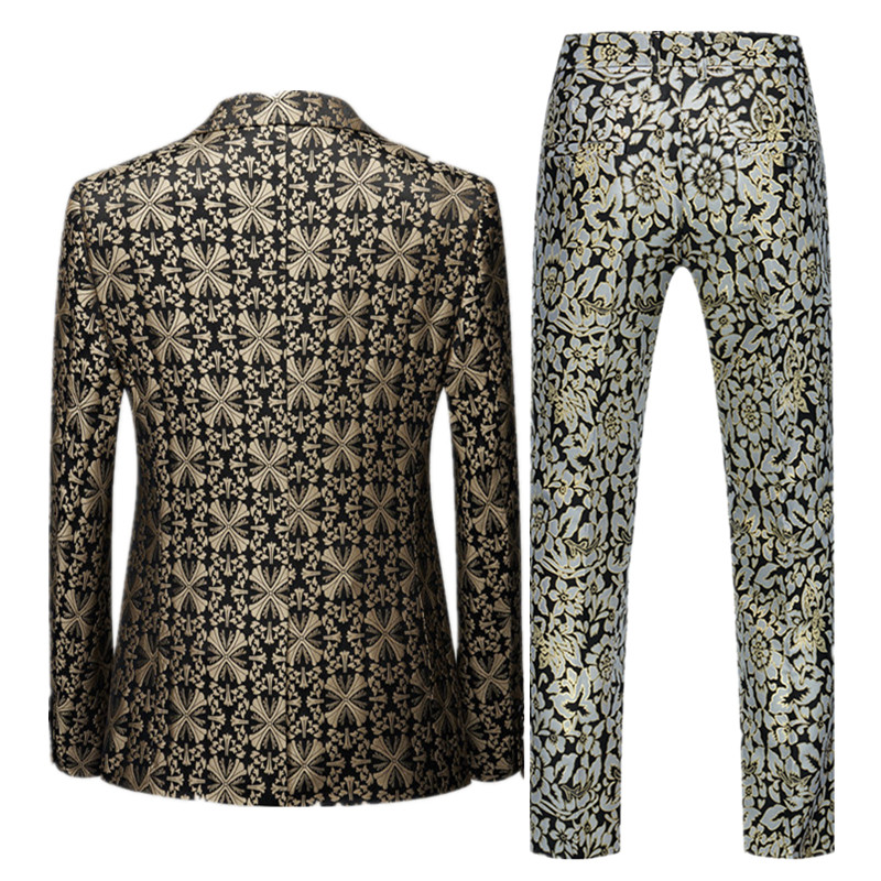 Arany mintás öltöny háromrészes férfi karcsú ruhakabát nadrág mellény fekete ezüstszürke zöld blézer nadrág mellény férfi szettek