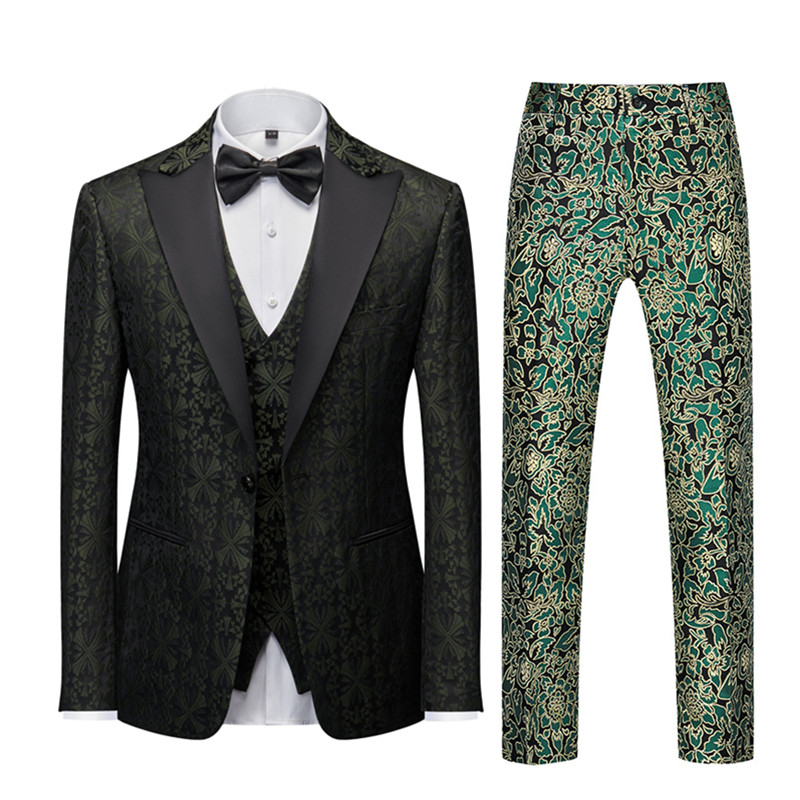 Arany mintás öltöny háromrészes férfi karcsú ruhakabát nadrág mellény fekete ezüstszürke zöld blézer nadrág mellény férfi szettek
