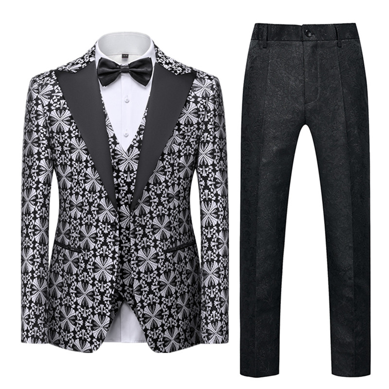 Arany mintás öltöny háromrészes férfi karcsú ruhakabát nadrág mellény fekete ezüstszürke zöld blézer nadrág mellény férfi szettek