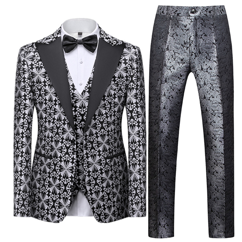 Arany mintás öltöny háromrészes férfi karcsú ruhakabát nadrág mellény fekete ezüstszürke zöld blézer nadrág mellény férfi szettek