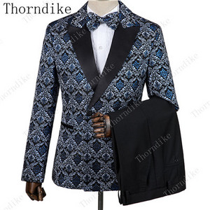 Thorndike sötétkék jacquard kiváló minőségű, tökéletes öltöny, új dizájn esküvői öltönyök 2021 olasz design egyedi férfi öltöny blézer