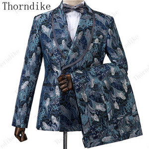 Thorndike sötétkék jacquard kiváló minőségű, tökéletes öltöny, új dizájn esküvői öltönyök 2021 olasz design egyedi férfi öltöny blézer