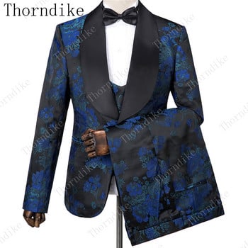 Thorndike Navy Blue Jacquard Висококачествен перфектен костюм Нов дизайн Сватбени костюми 2021 Италиански дизайн Изработен по поръчка мъжки костюм Блейзър