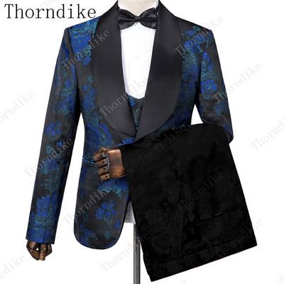 Thorndike sötétkék jacquard kiváló minőségű, tökéletes öltöny, új dizájn esküvői öltönyök 2021 olasz design egyedi férfi öltöny blézer