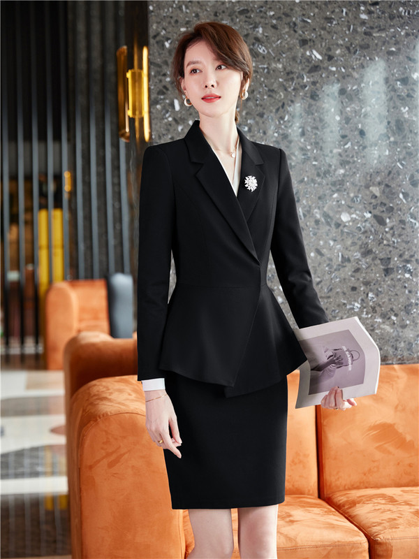 Divatos női szoknya öltöny formális női irodai munkaruházat fodros szegély blézer és nadrág borvörös fekete 2 részes készlet