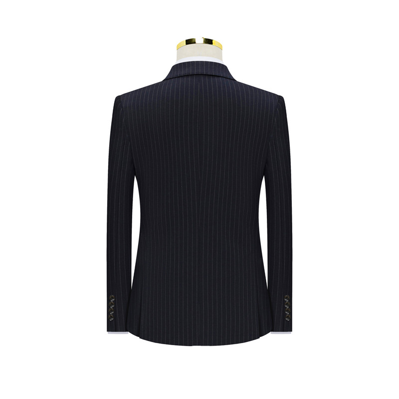 Costum formal business negru 3 piese bărbați în dungi verticală dublu piept bărbați rochie slim fit haină cu pantaloni vestă albastru Terno 4xl