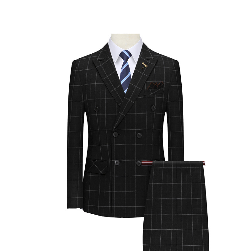 Costum formal business negru 3 piese bărbați în dungi verticală dublu piept bărbați rochie slim fit haină cu pantaloni vestă albastru Terno 4xl