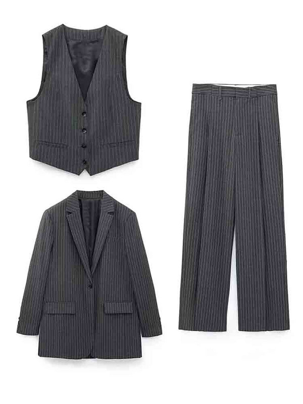 KLKXMYT TRAF női blézer szett női 2 részes öltöny 2023 új divat csíkos irodai blézer nadrág kétrészes szettek női ruhák