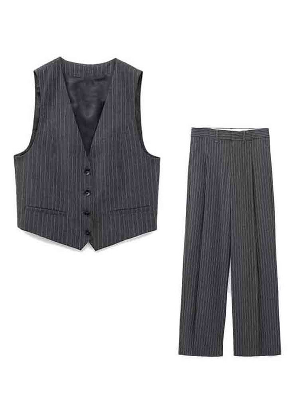 KLKXMYT TRAF női blézer szett női 2 részes öltöny 2023 új divat csíkos irodai blézer nadrág kétrészes szettek női ruhák