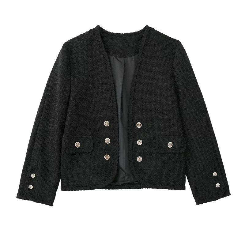 Costum cu jachetă din tweed negru ocazional pentru femei, toamnă 2022, seturi asortate pentru femei High Street, set de fuste cu talie înaltă la modă